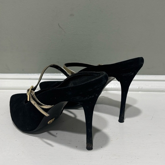 Michael Kors Black Suede Mule Heels with Gold Straps-size 11 - Picture 9 of 9